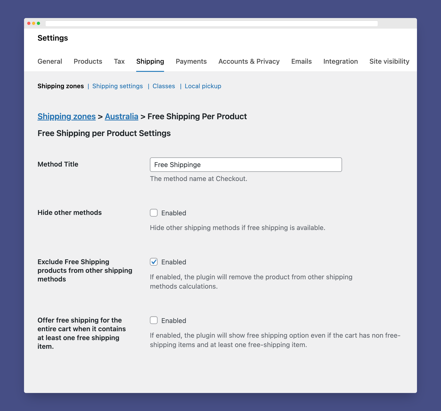 Settings Page.