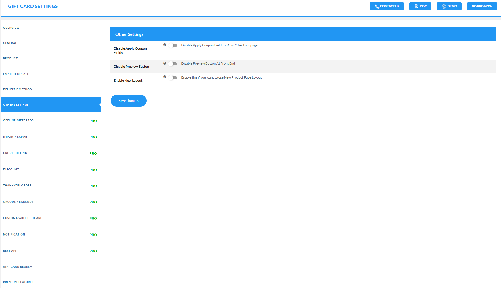 <strong>Other Settings</strong> - This setting provides the disable options for the apply coupon code and preview option.
