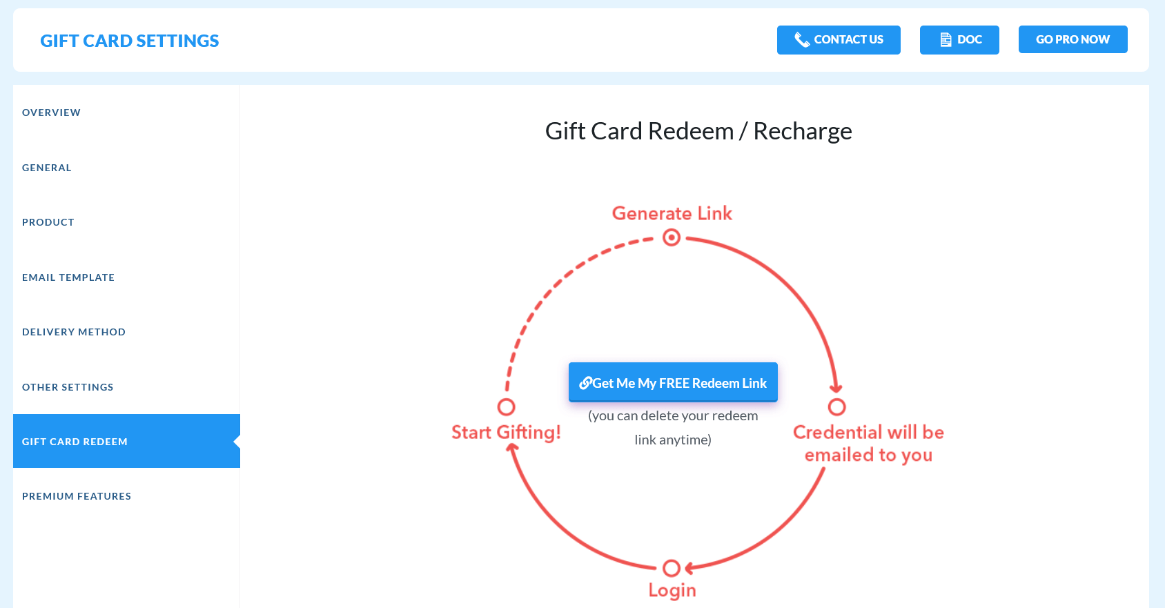 <strong>Redeem/Recharge</strong> - This setting helps you to grow your revenue, by offering easy redeeming/recharging of gift card vouchers for your offline businesses.