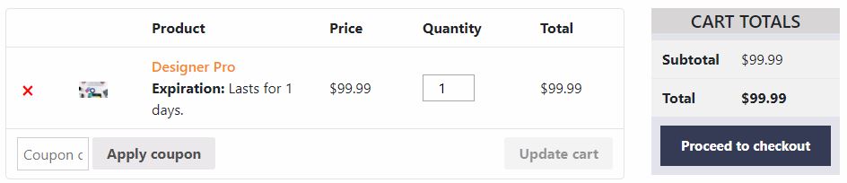 License key product, with expiry, added in shopping cart.
