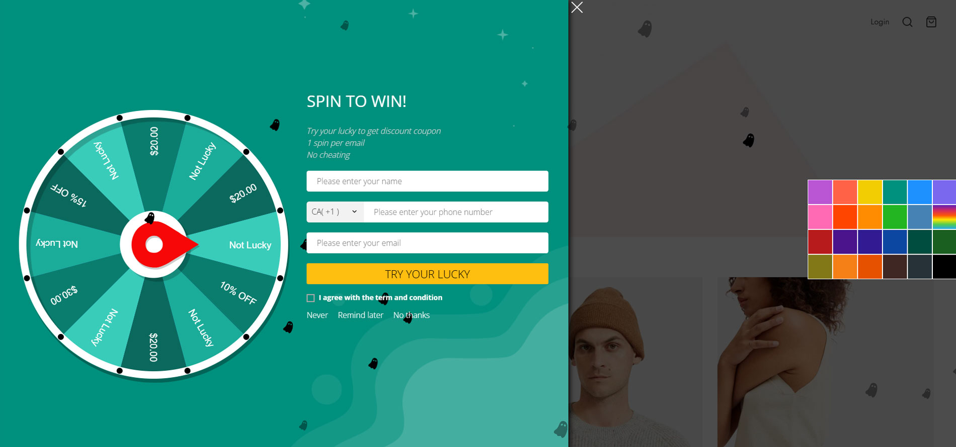 Popup lucky wheel