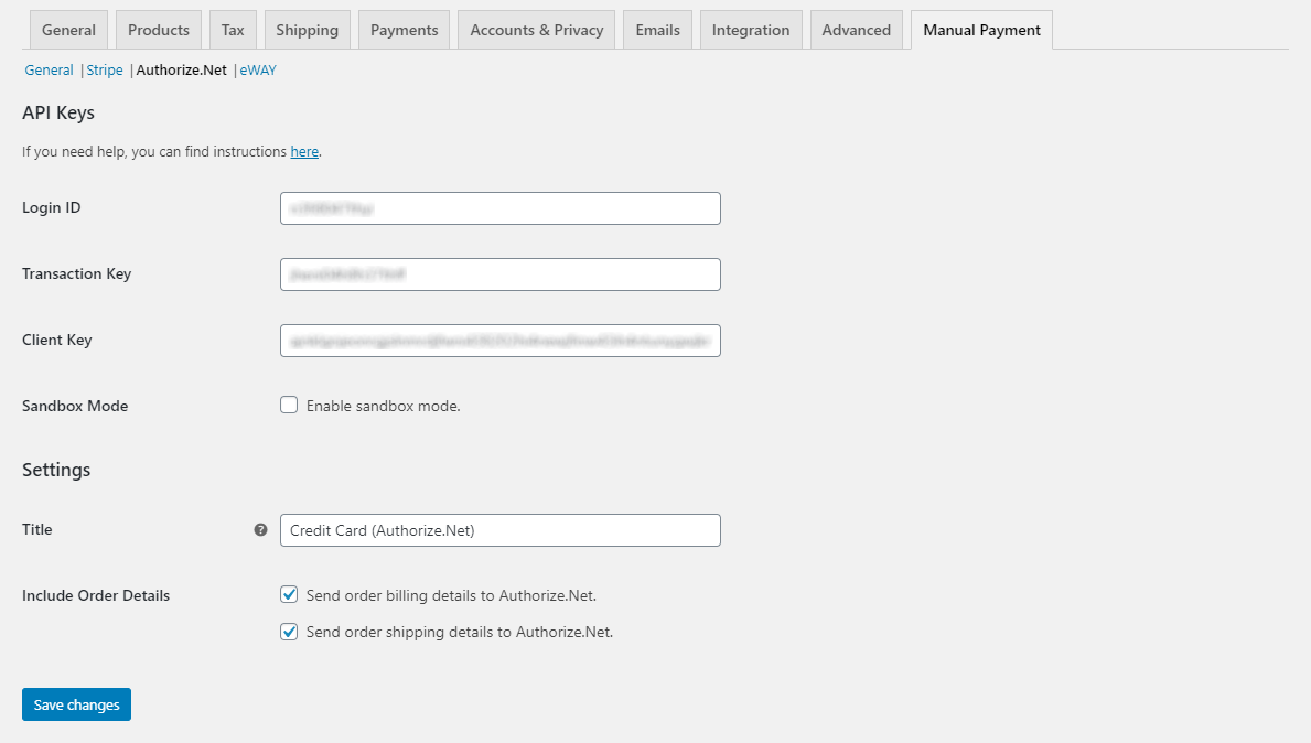 Authorize.net Settings