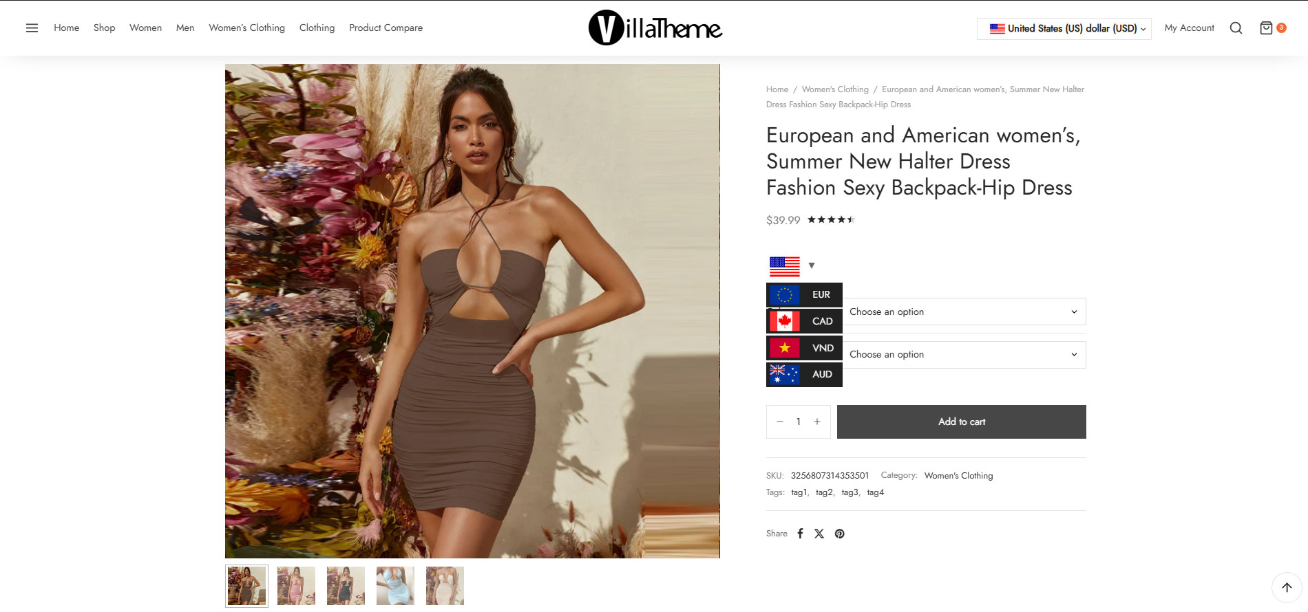 Currency selector on single product page
