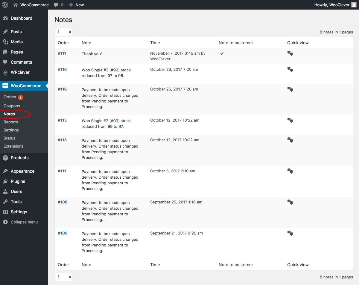 WPC Order Notes for WooCommerce - Screenshot 1
