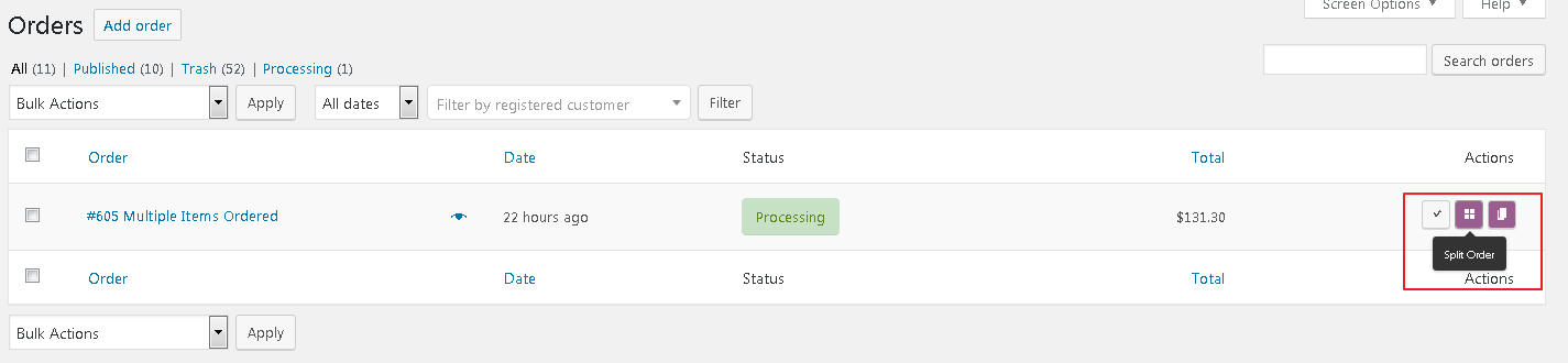 WooCommerce Orders List > Split & Clone Icons