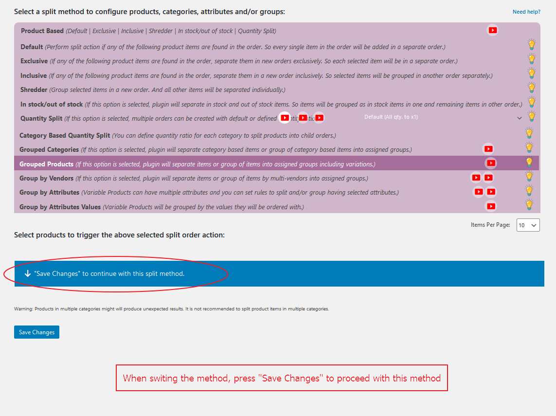 press "Save Changes" to proceed with new selected method