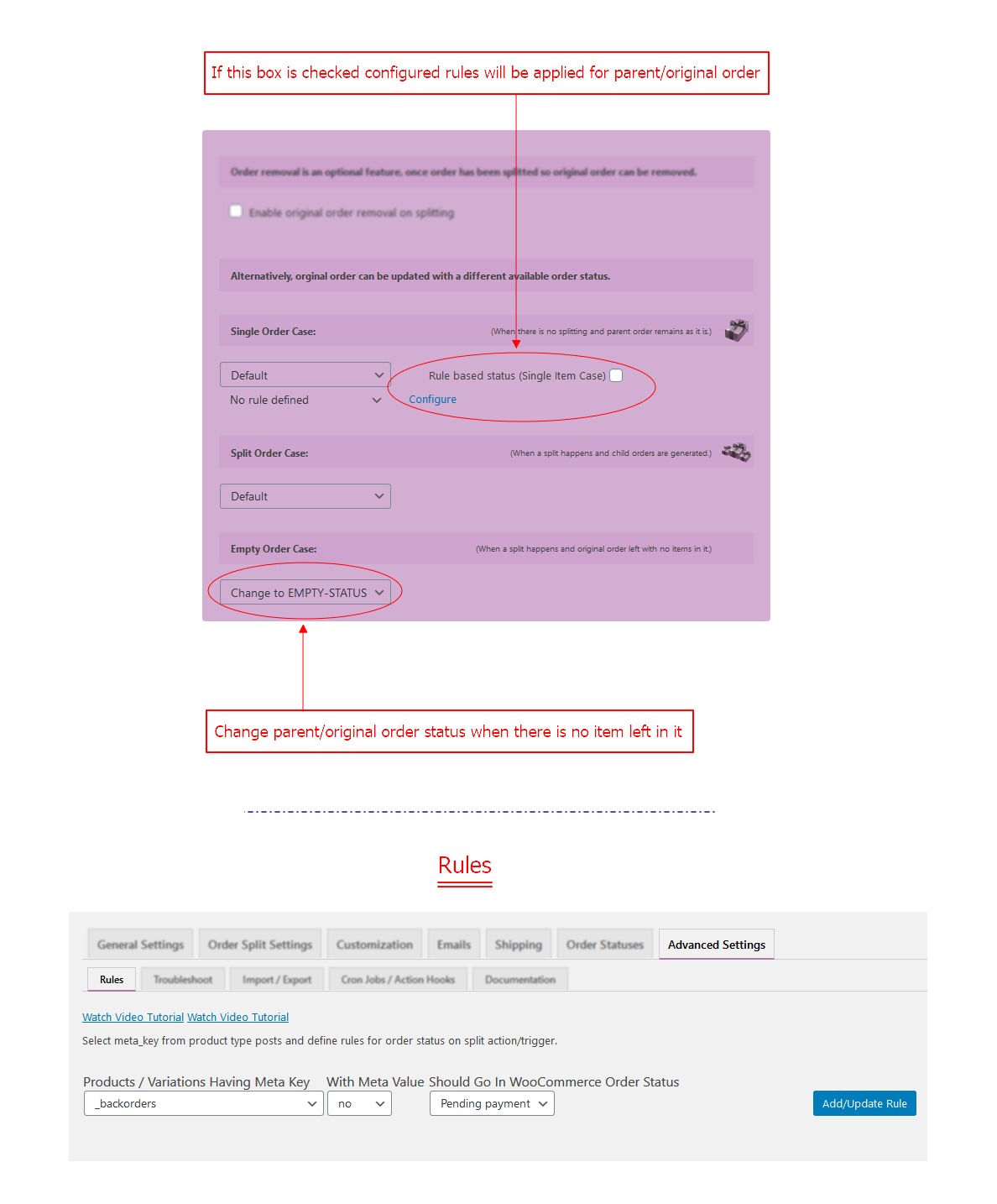 Empty parent order status &amp; rules for parent order in single order case.