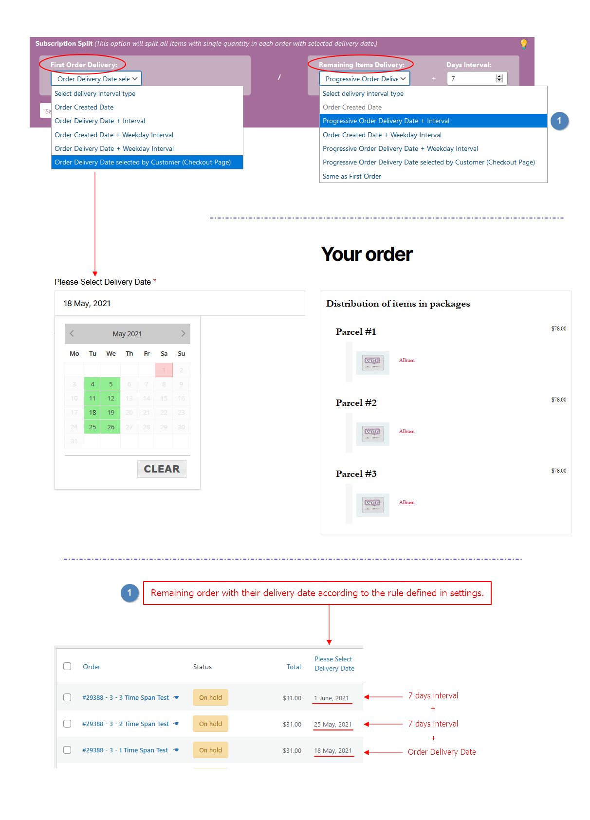 Subscription Split (This option will split all items with single quantity in each order with selected delivery date.)