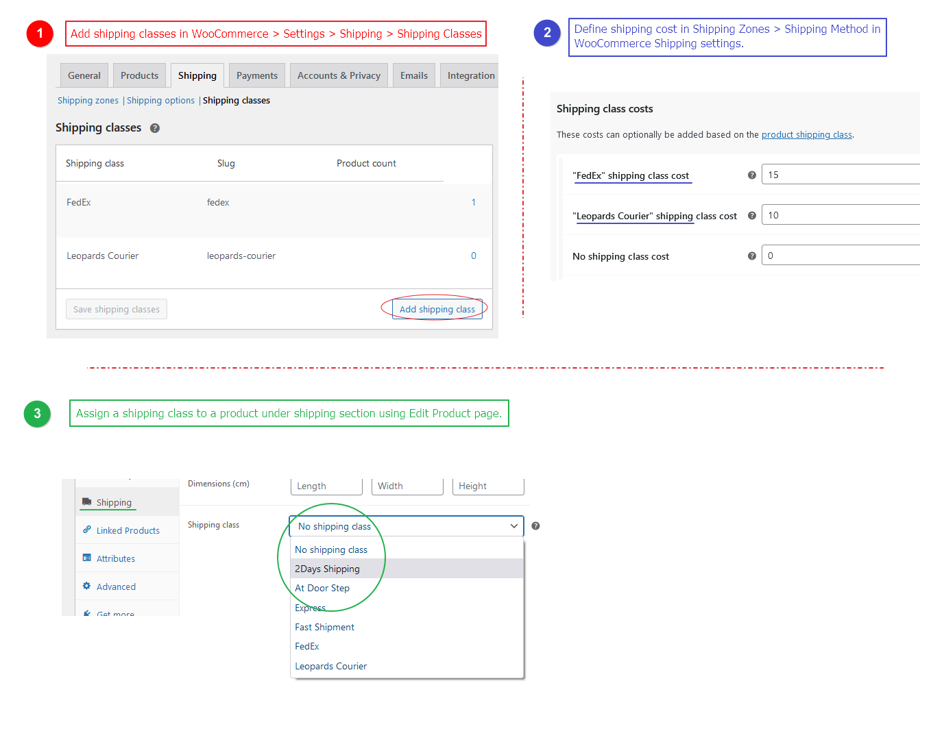 Assign a shipping class to a product under shipping section using Edit Product page.