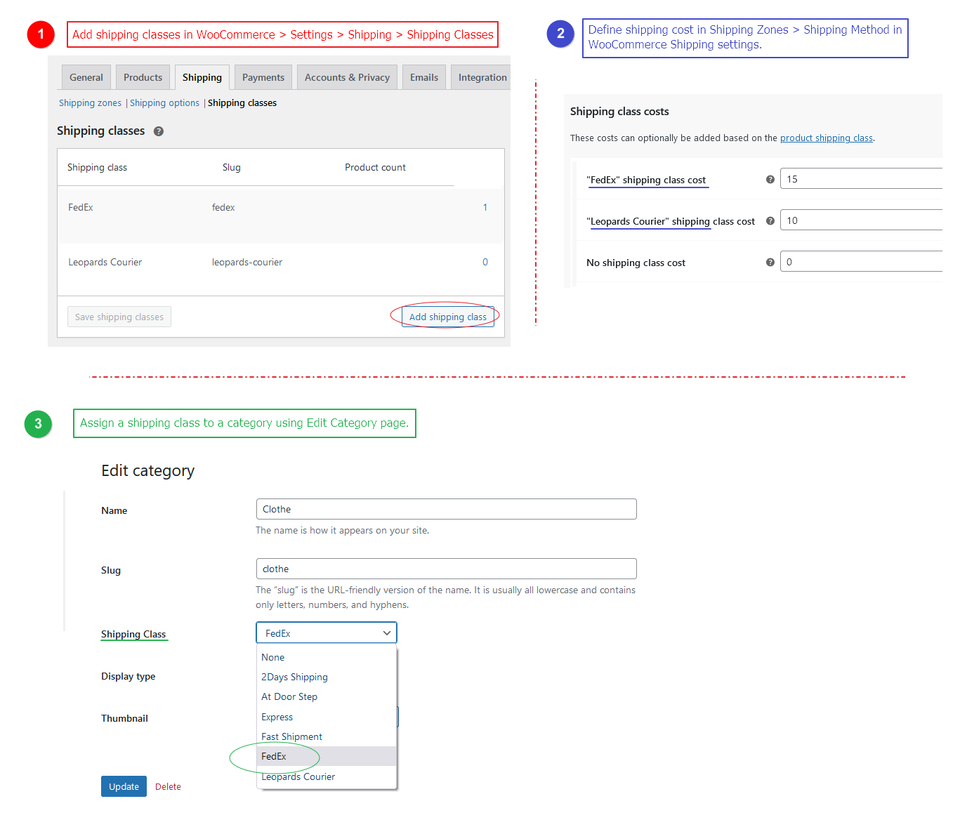 Assign a shipping class to a category using Edit Category page.