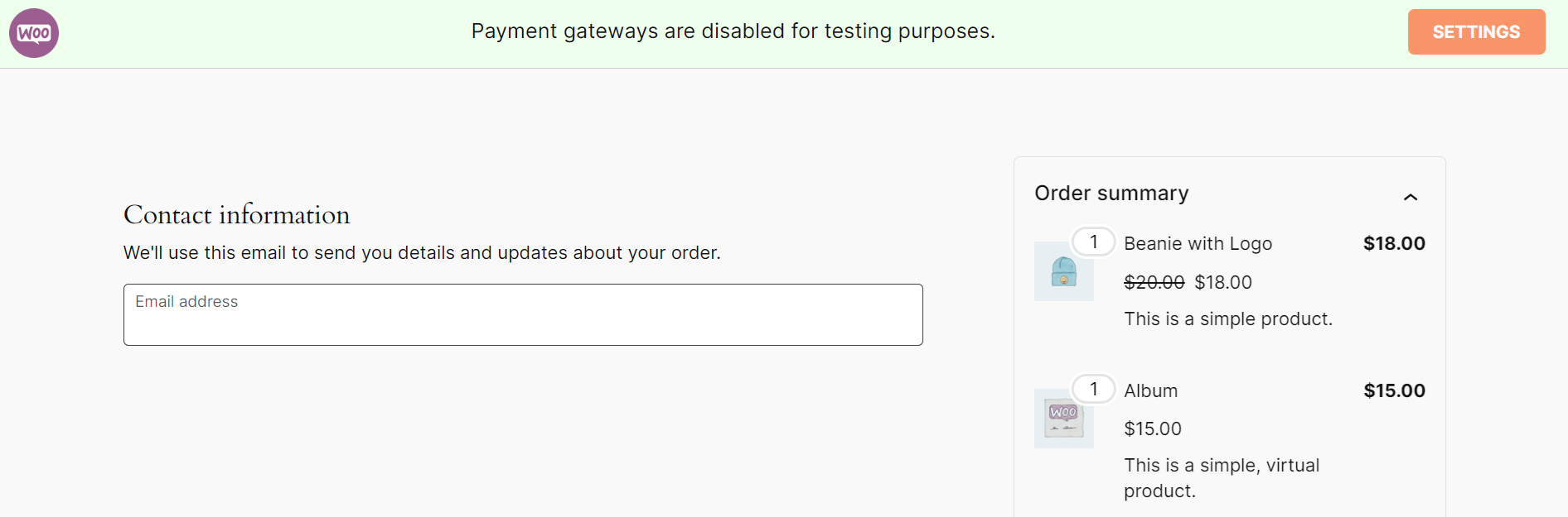 WooCommerce Order Test