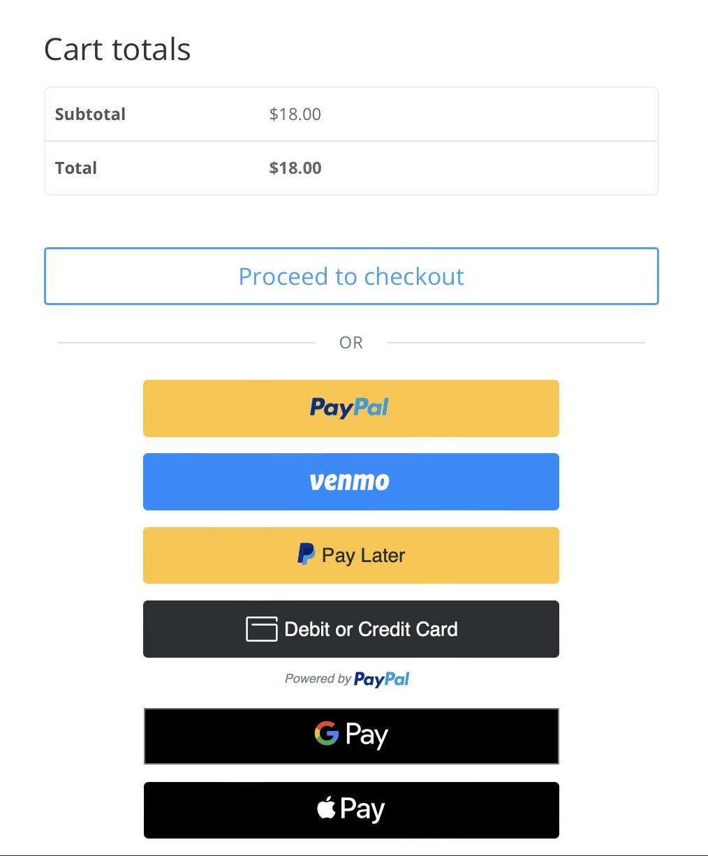 <strong>Checkout Page</strong>: Display multiple PayPal payment options, ideal for