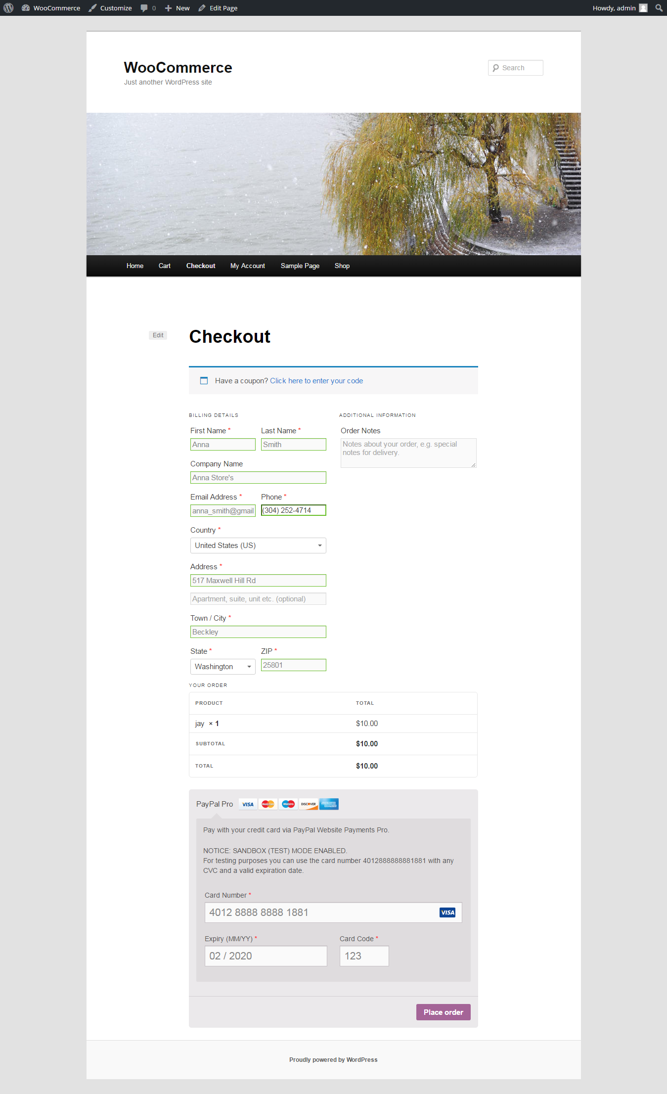 Display button on checkout page.