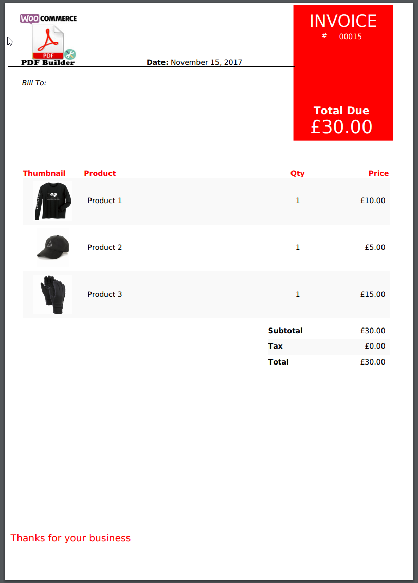 WooCommerce PDF Invoice. PDF Invoice Template example