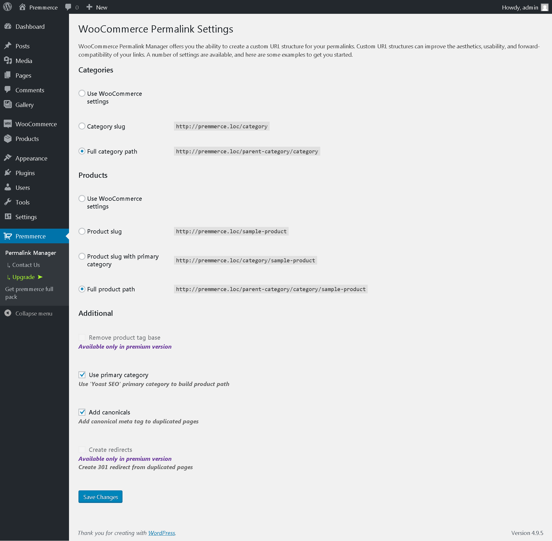 The plugin settings