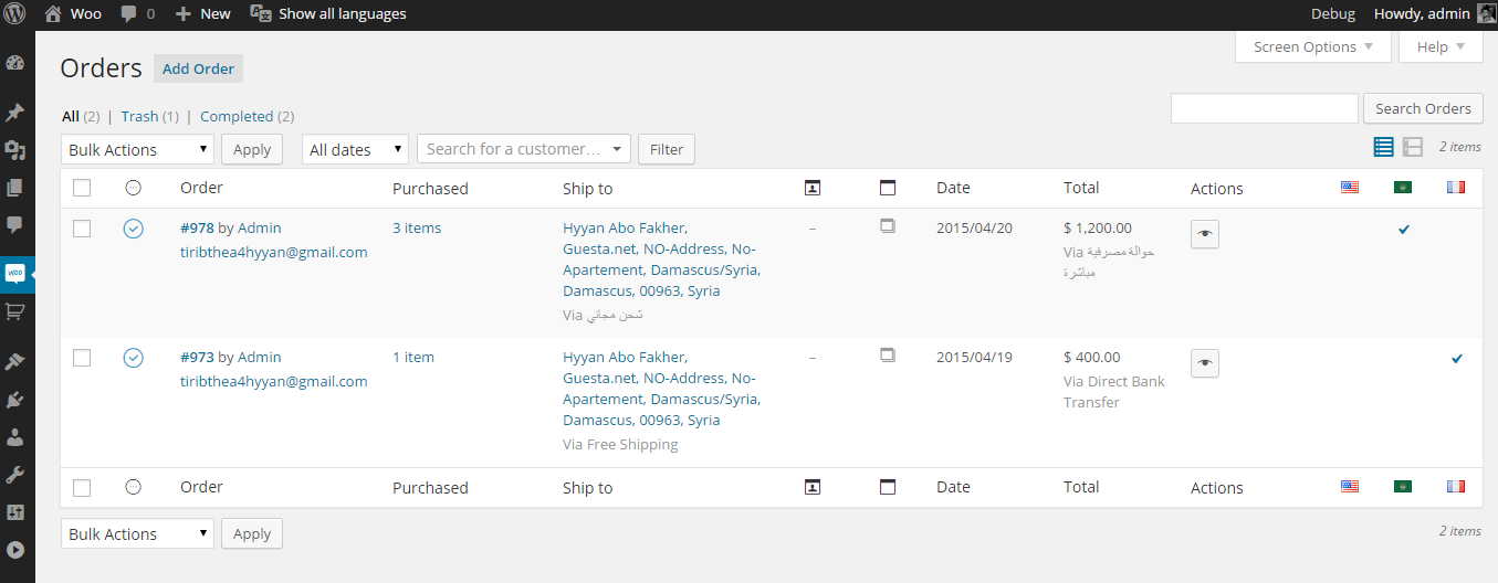 Orders use the customer chosen language