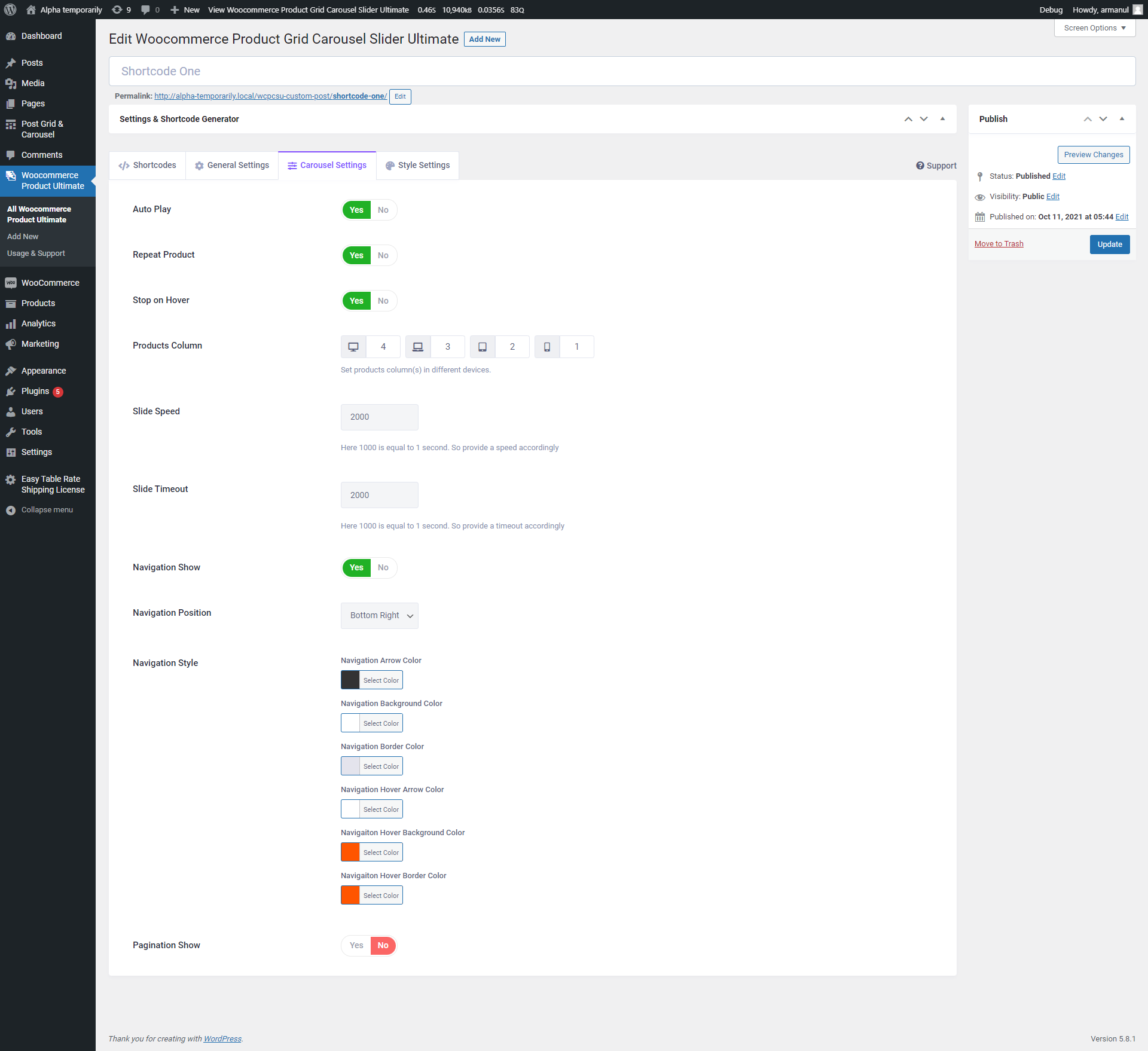 Backend: Carousel Settings