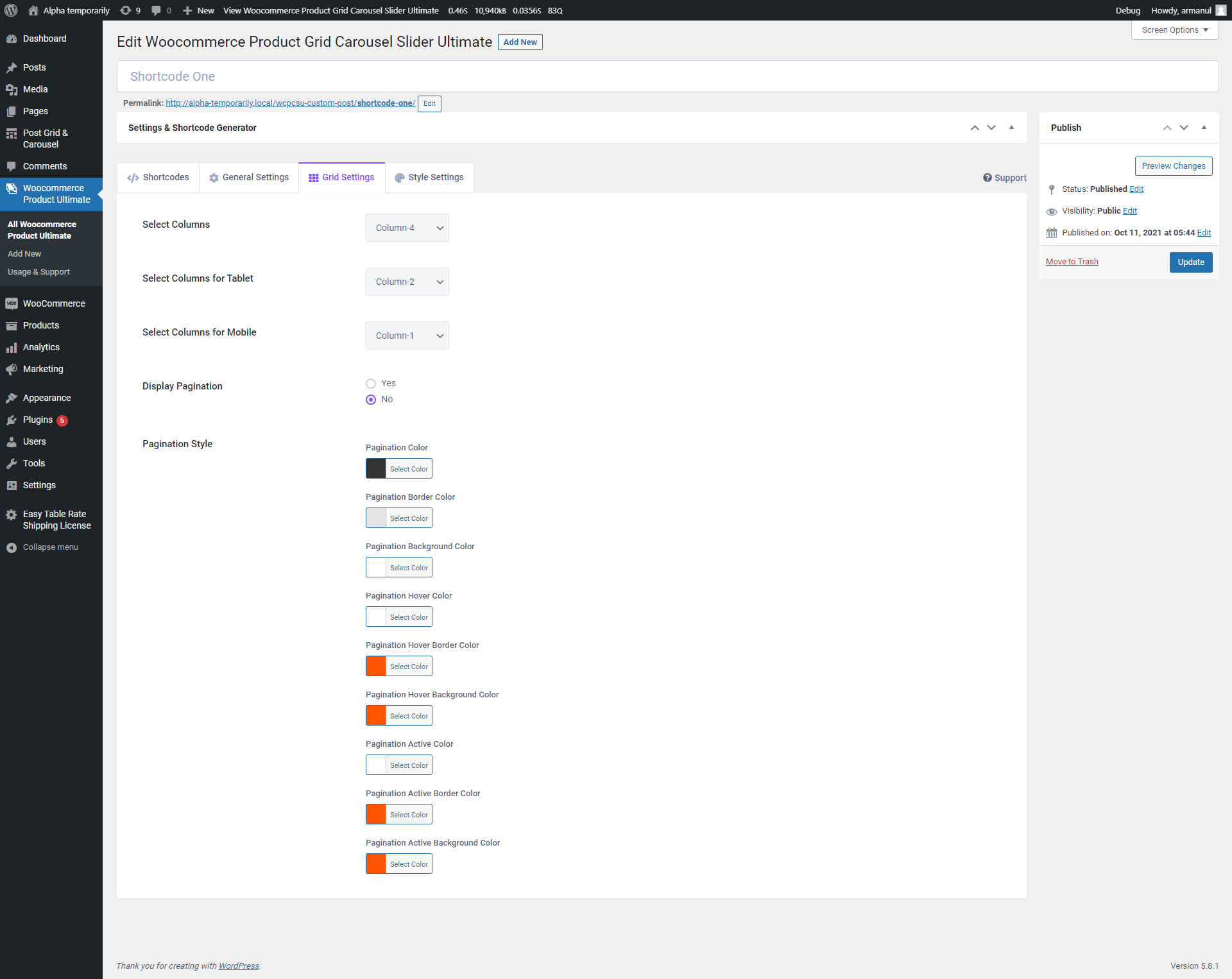 Backend: Grid Settings