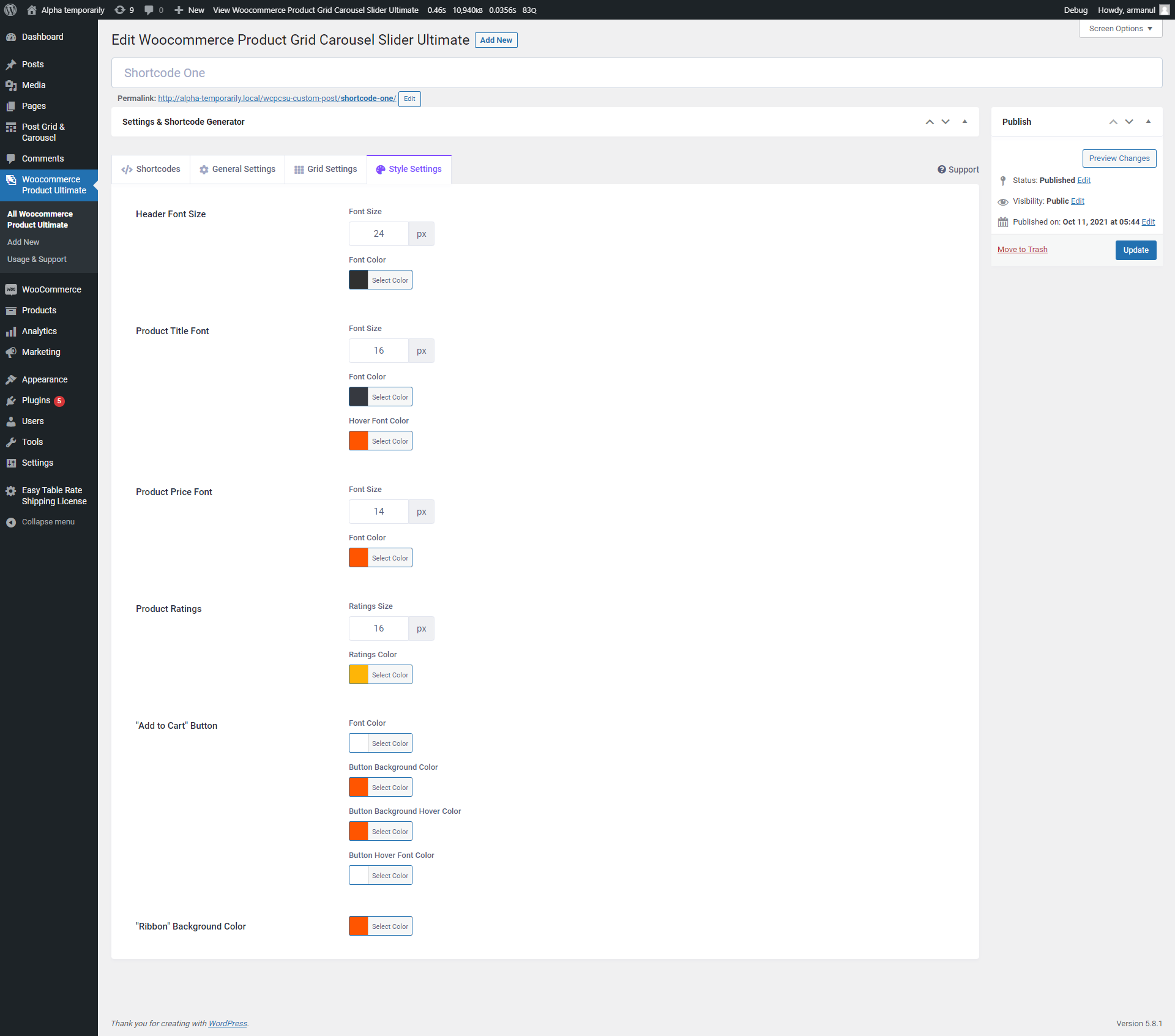 Backend: Style Settings