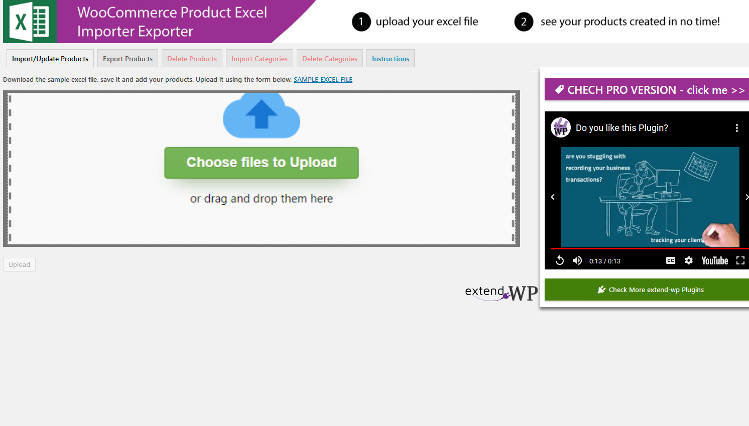 WordPress Product Excel Import & Export configuration screen