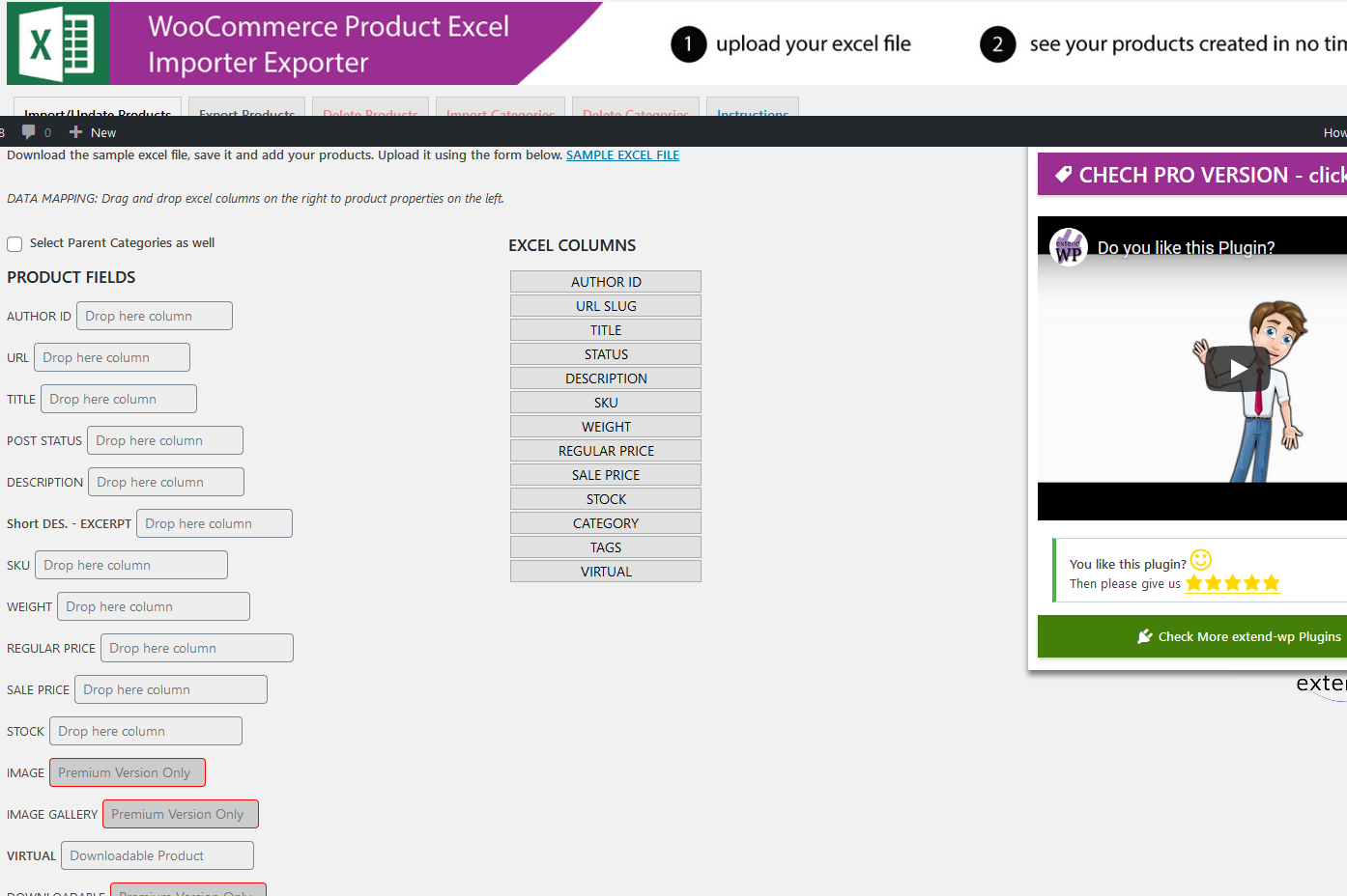 WordPress Product Excel Import & Export data mapping