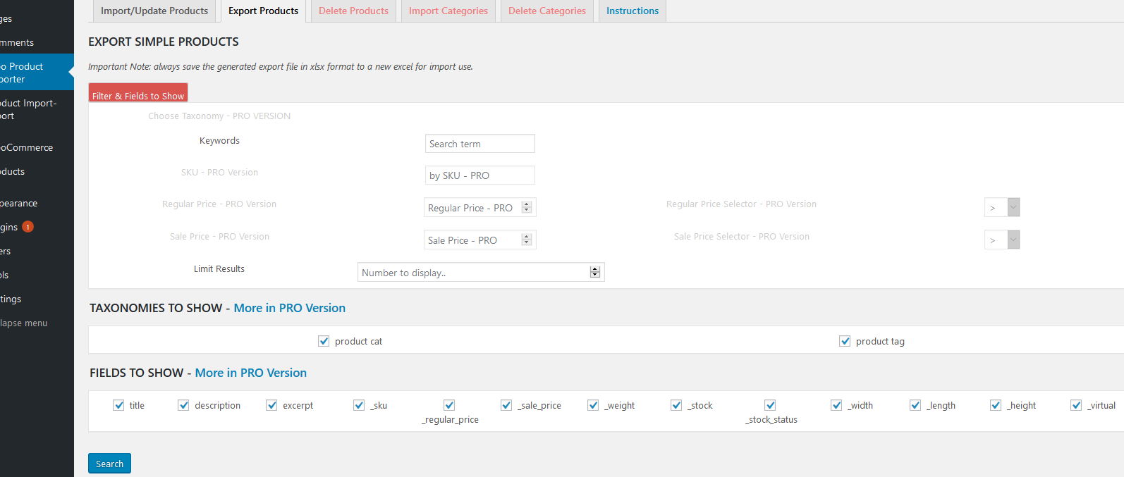 WordPress Product Excel Import & Export Functionality
