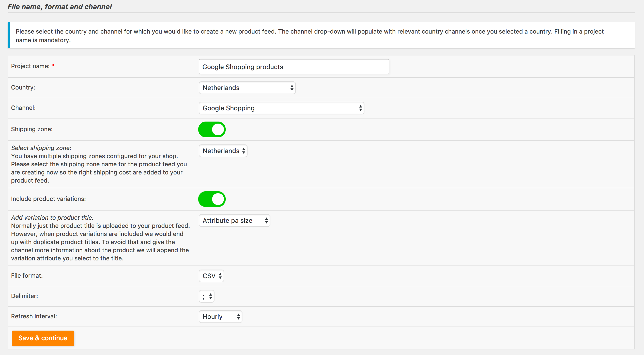 Set the basic configurations for your product feed