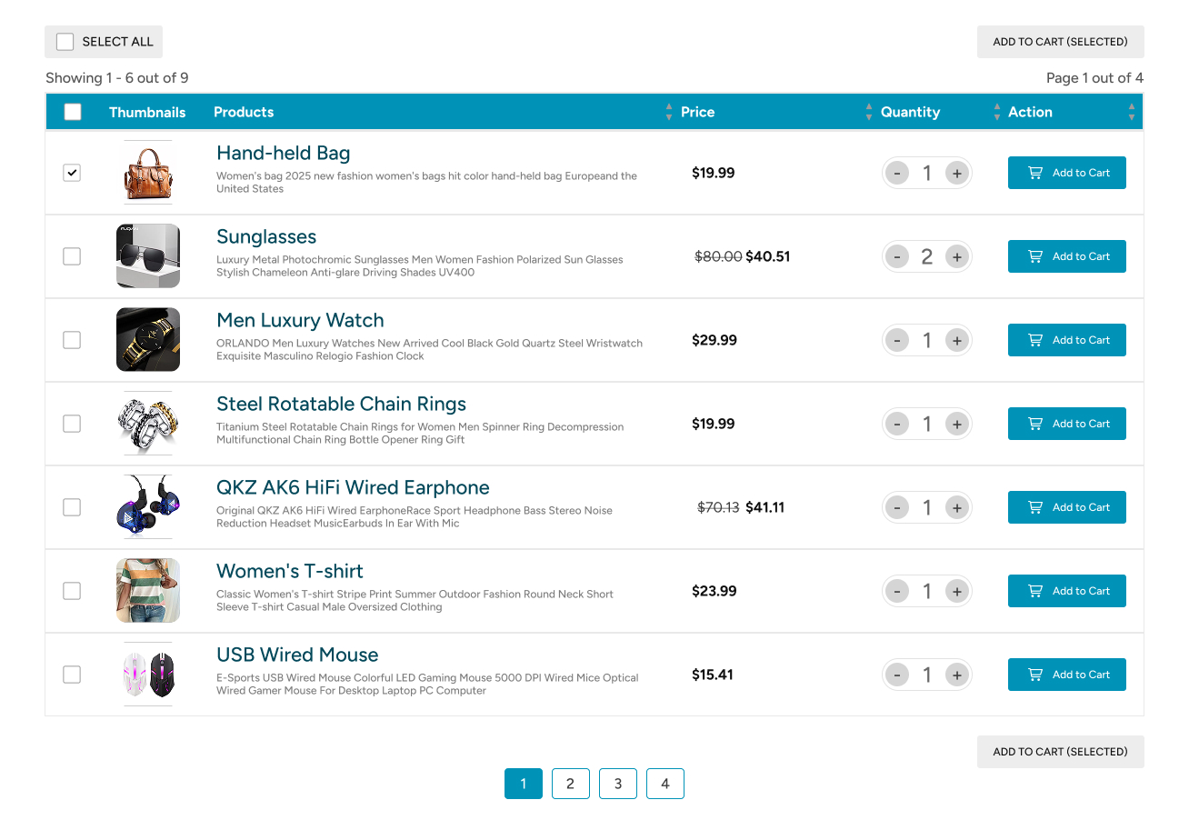 Example of Woo Product Table - Blue Design Template