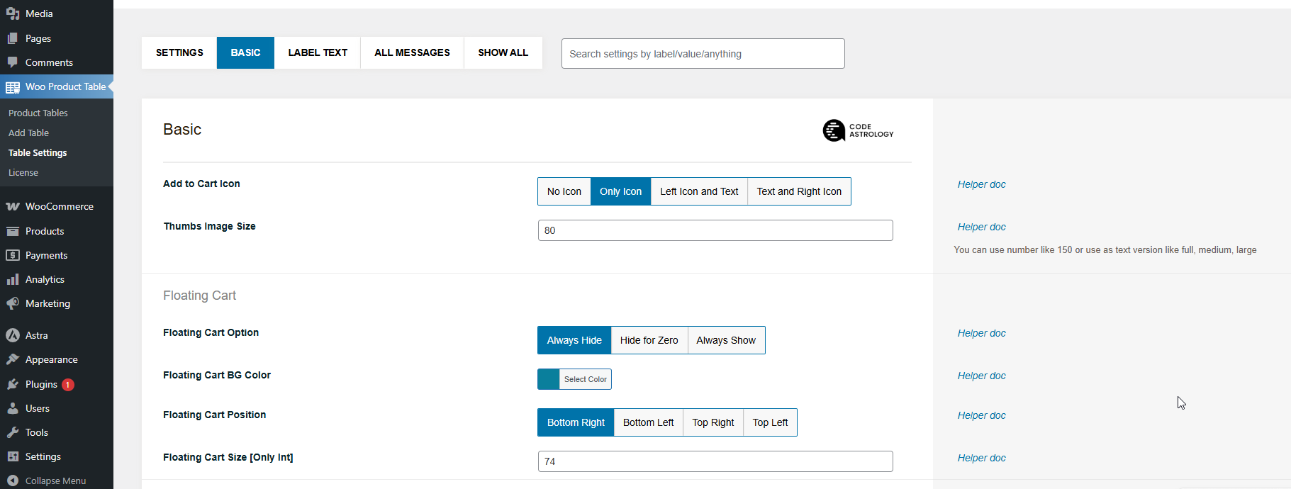 WooCommerce product table with instant search
