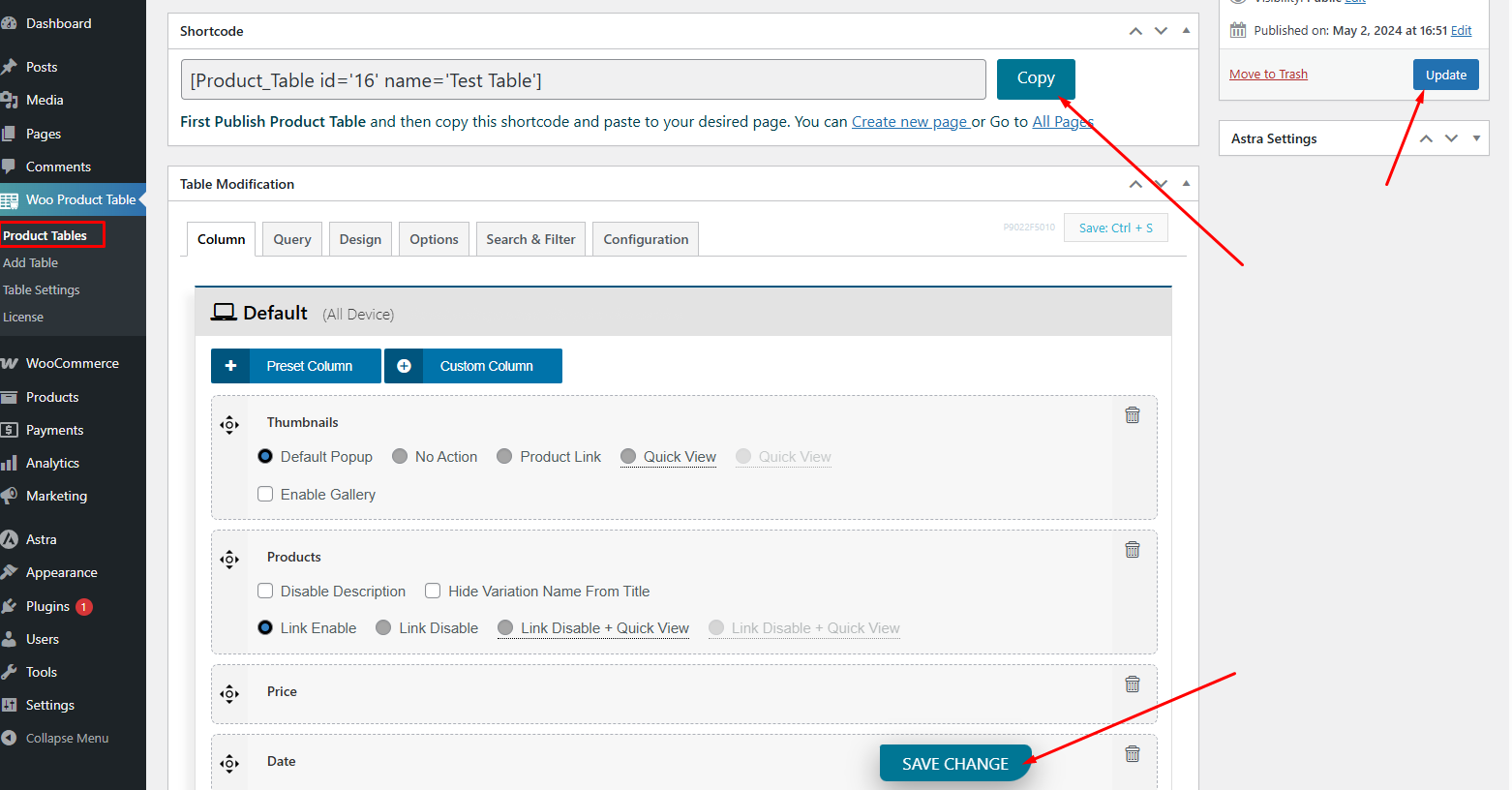 WooCommerce product table with Mini Filter