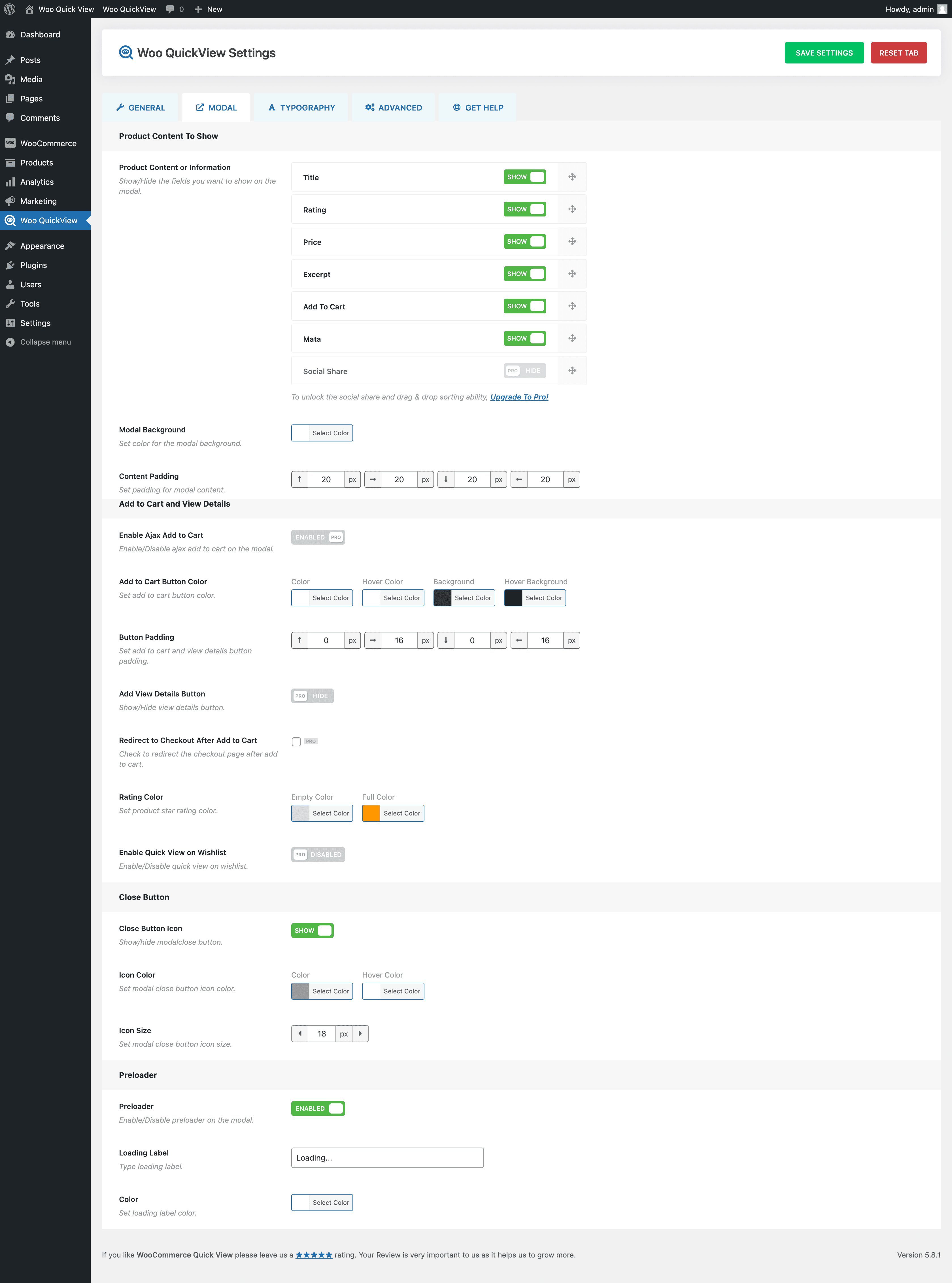 Modal Settings