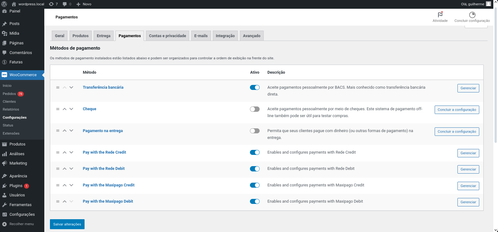 Rede and Maxipago payment list.