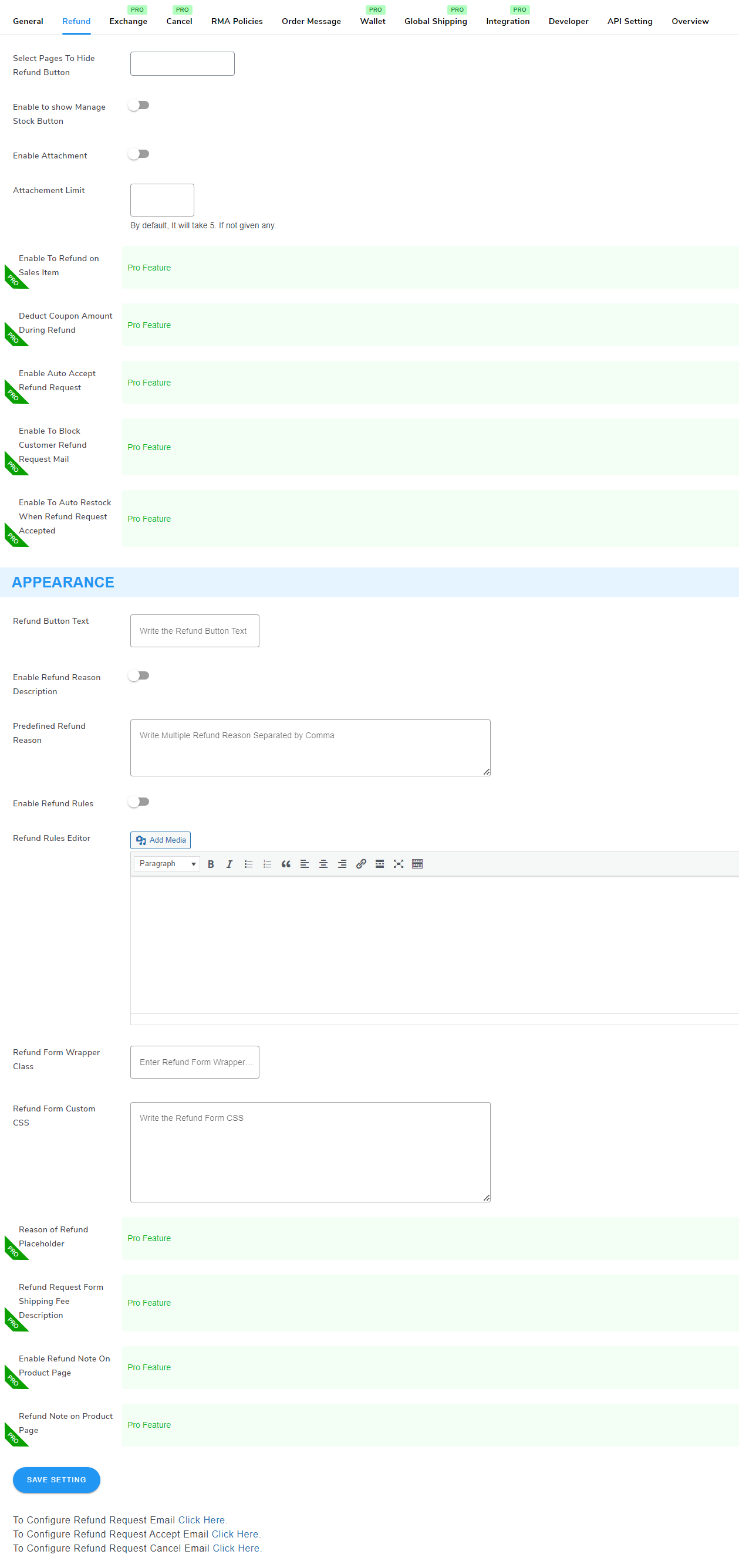 Refund Settings