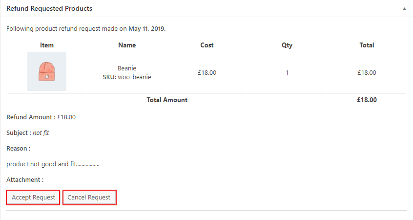 Accept and cancel the refund request by a merchant.