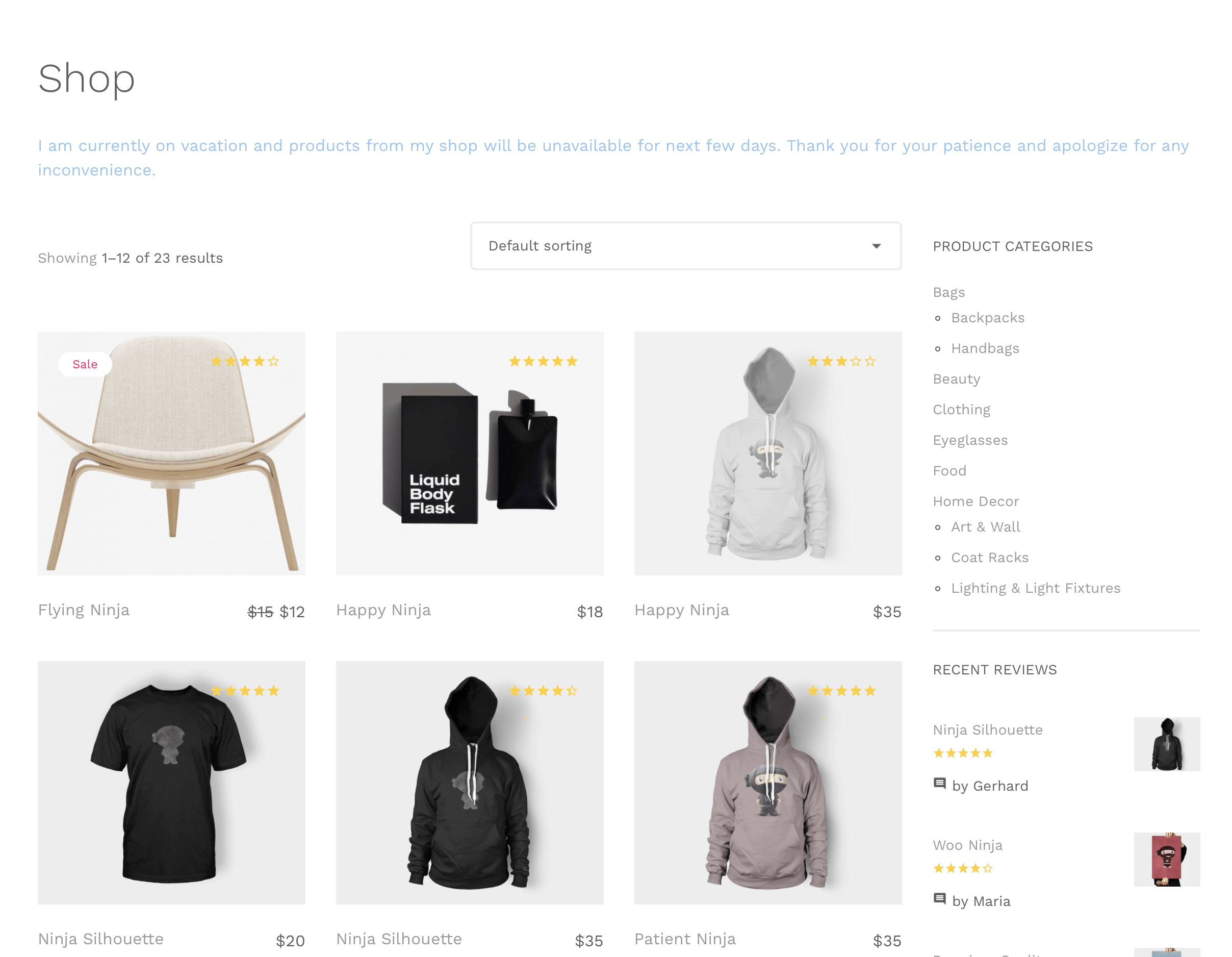 Displaying a notice at the top of shop page