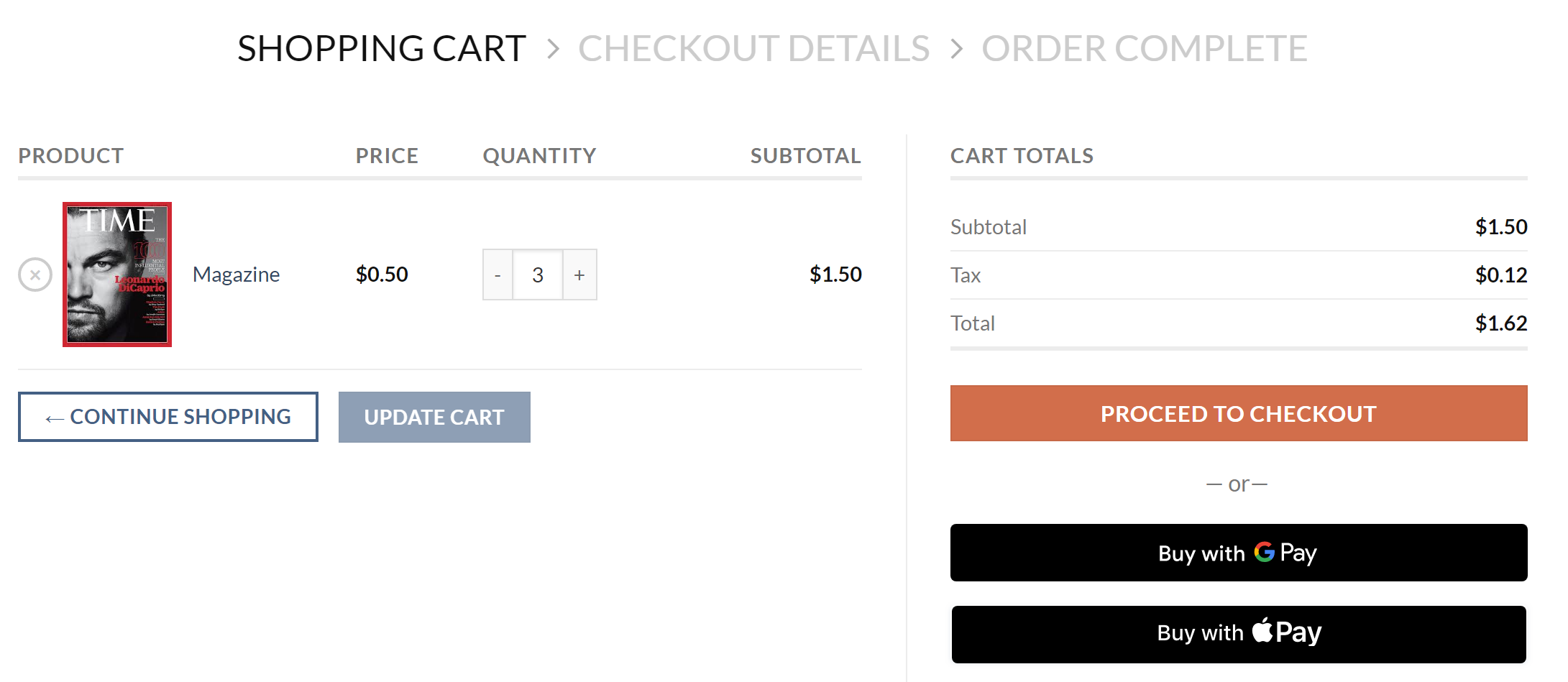 Apple Pay on the cart page