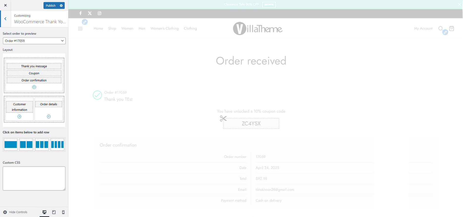 Custom thank you page