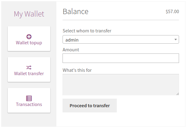 Transfer wallet balance.