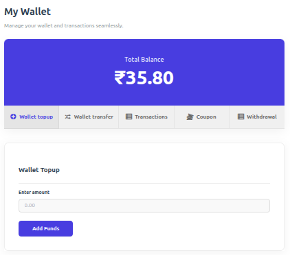 Wallet topup page.