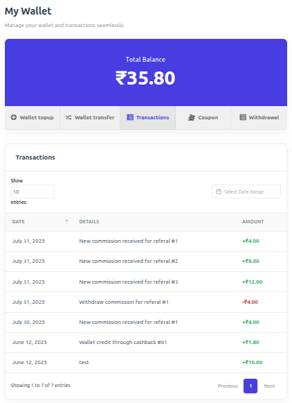 Transaction details page.