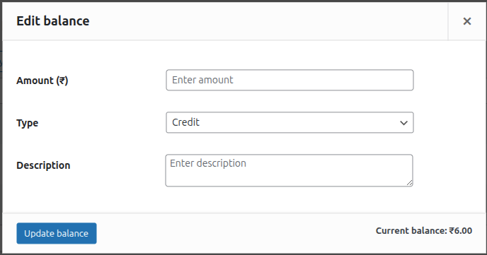 Admin ajustar o saldo da carteira.