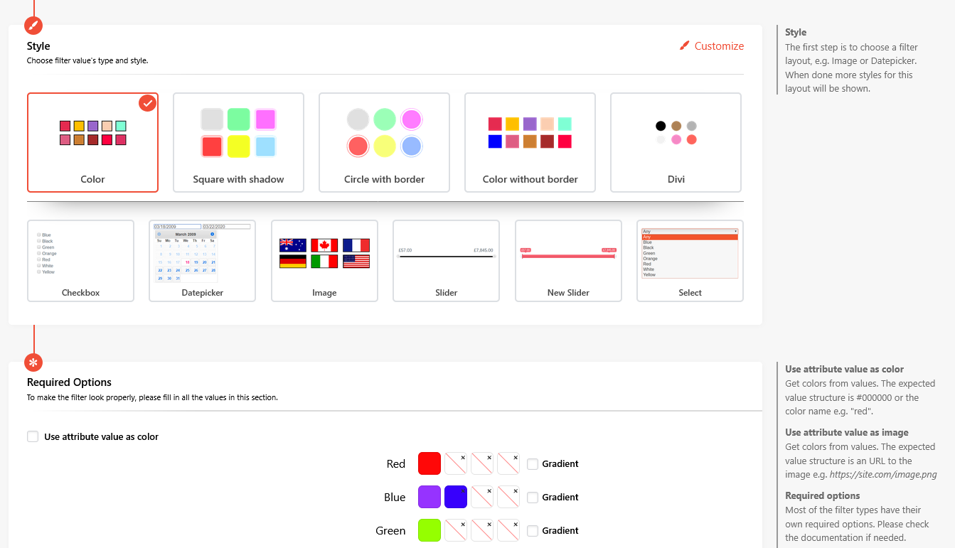 Filter builder interface in the admin panel.