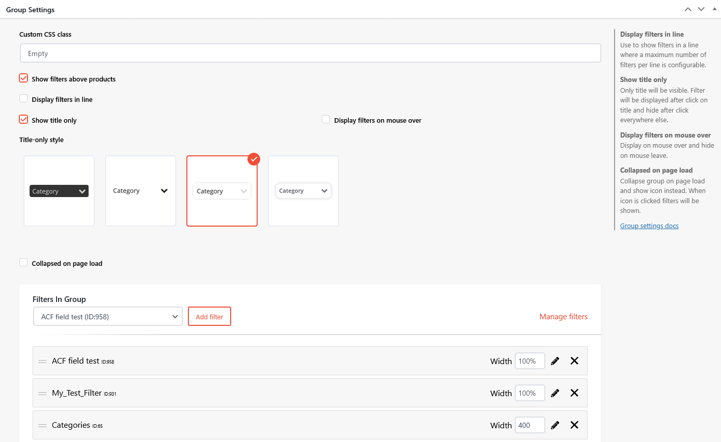 Group settings with added filters.