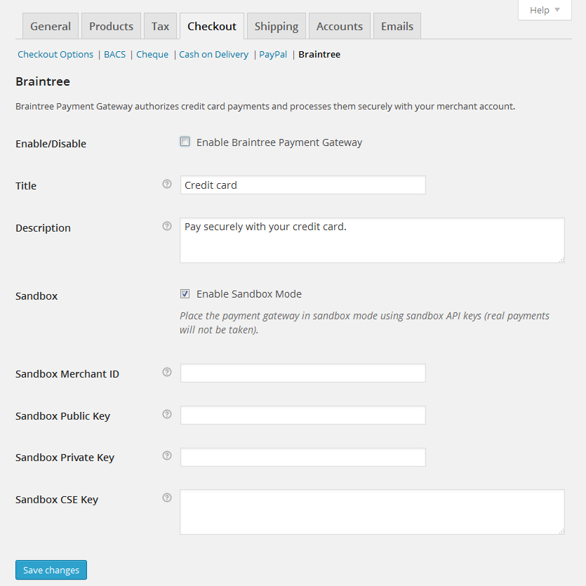 Configuration page with options for the Plugin.