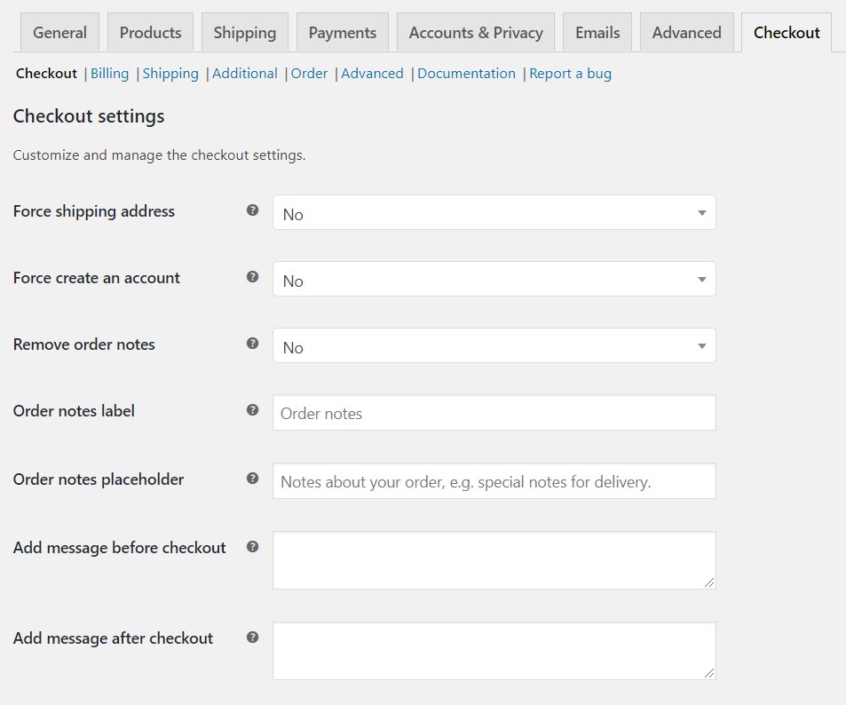 <p>Customize shipping fields, create account, order notes and include custom message in checkout page.</p>