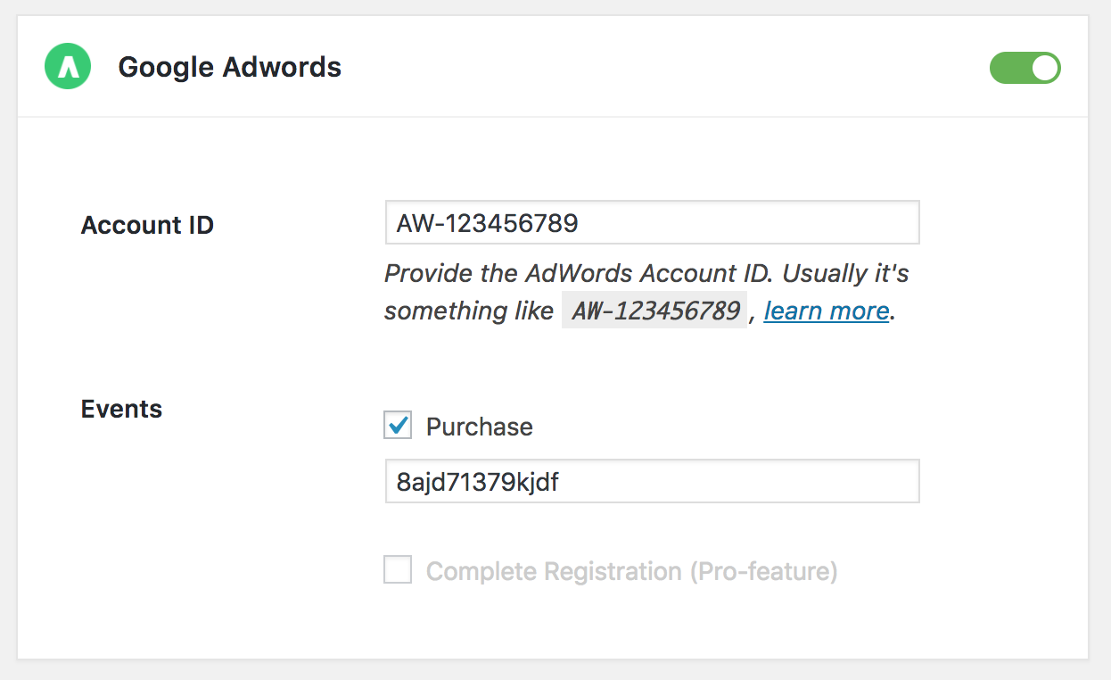 Google Adwords Conversion Tracking Settings