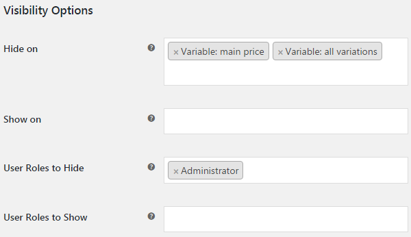 Custom Price Labels for WooCommerce - Global Labels - Visibility Options.