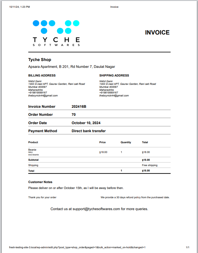 The clean invoice print view.