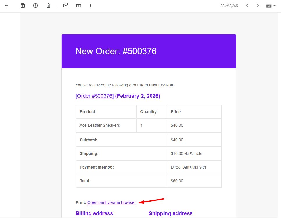Invoice Link in Email