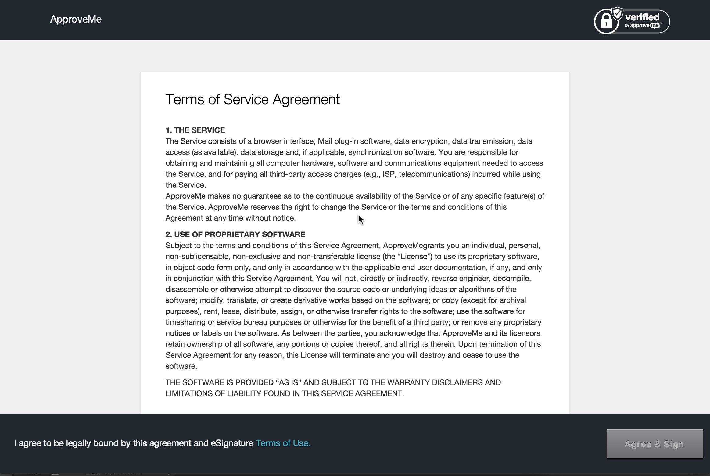 <strong>Redirected to Stand Alone Document:</strong> This is what the document signing page looks like (you can also add your logo to the document and add your company name using the Upload Logo and Branding Add-on by ApproveMe (which comes with the license).